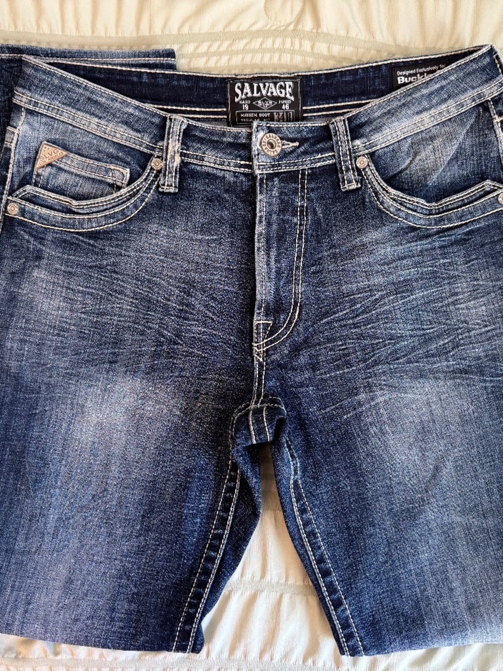 Buckle Salvage SLVG Mayhem Bootcut Jeans Mens 34x33 Distressed Medium Wash